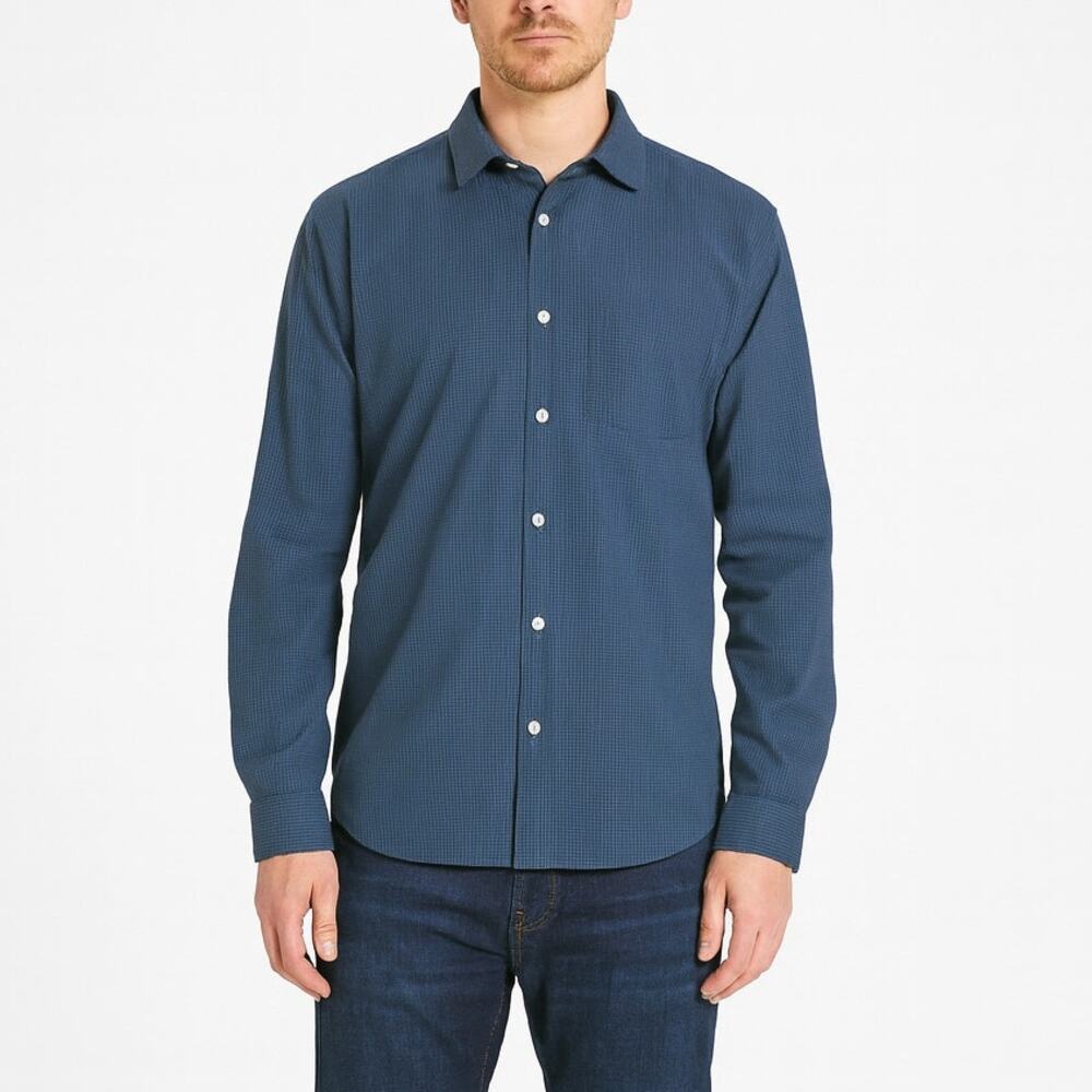 Banana Republic Slim Fit Tech Stretch Shirt Blue Checkered Button Down Large